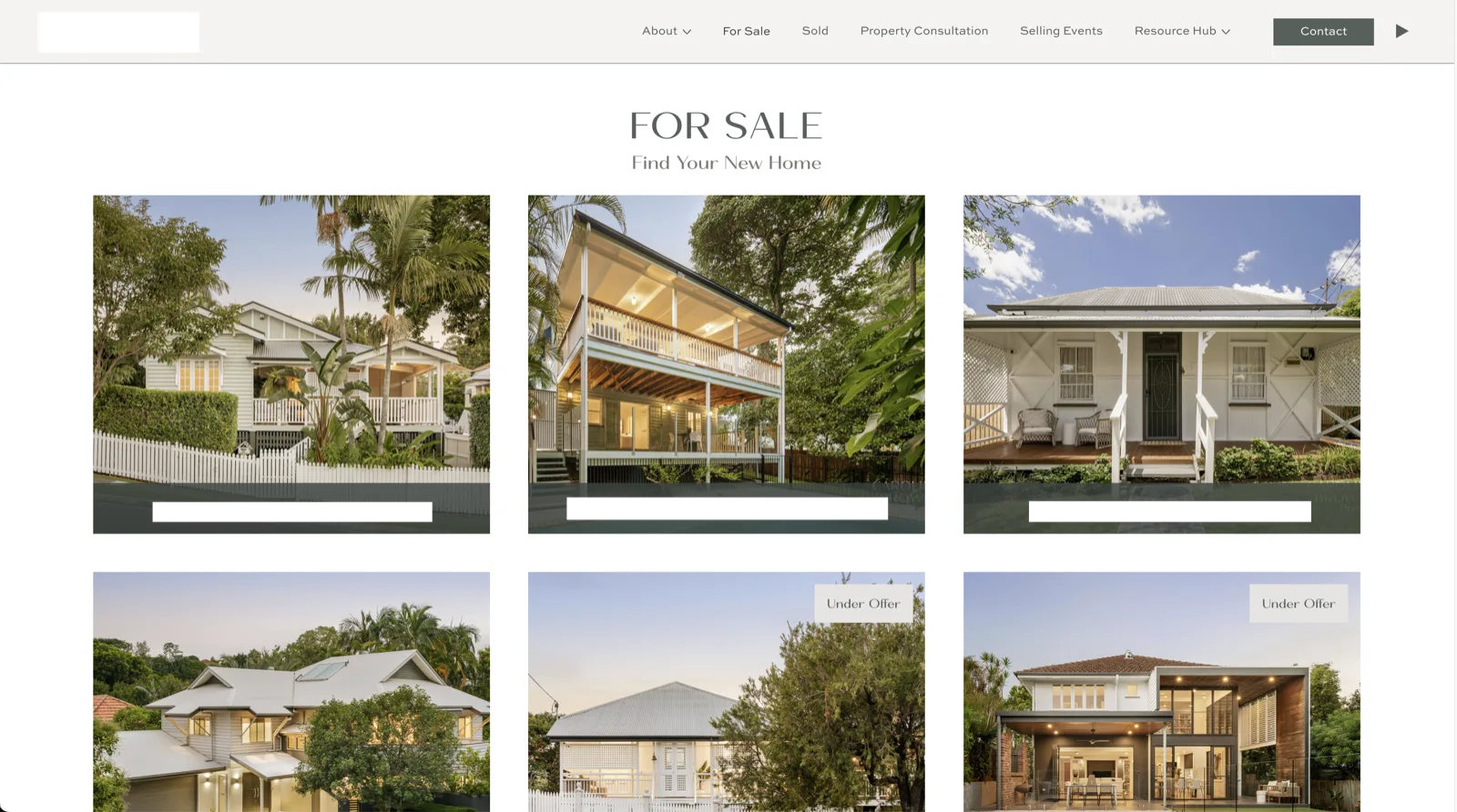 A property search page headed For Sale, showing a grid of listed homes